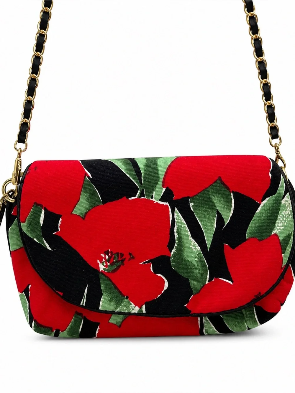 Christian Dior Vintage Women Floral Canvas Chain Strap Converted Crossbody Bag